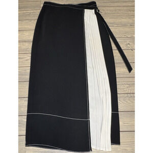 Cinq a` Sept Womens Gaia Pleated Wrap Skirt Size 2 Black White Back Zip Formal